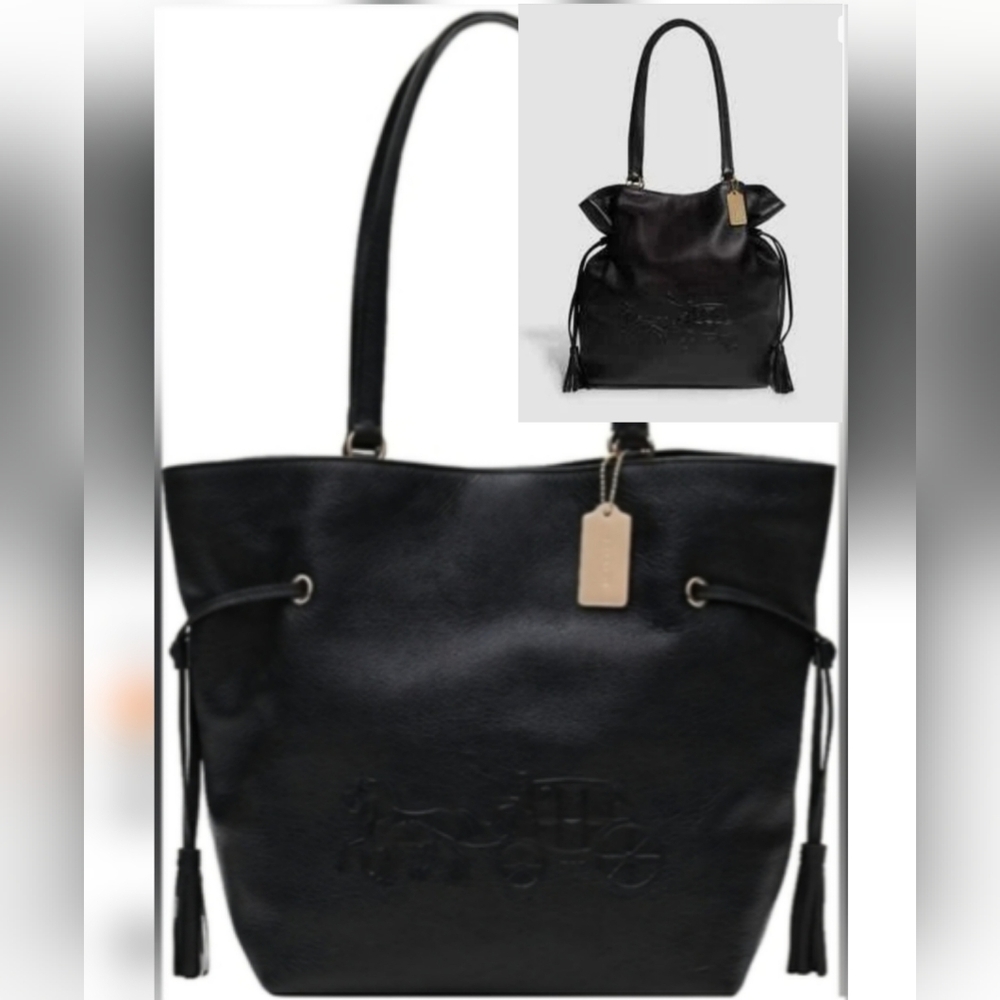 🔥NEW W/Tags COACH Andy In Black/Gold, Horse & Carriage Embossed Pebbled Leather - Picture 2 of 7
